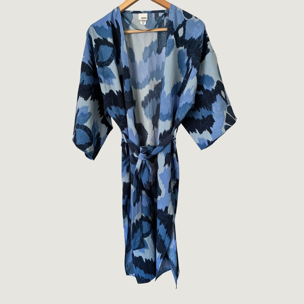 Sonoma Goods For Life Blue Abstract Ikat Kimono Wrap Cover Up OS